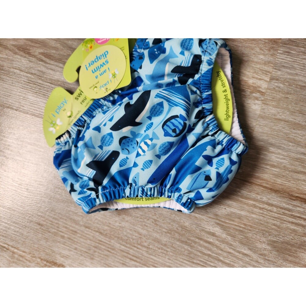 NWT i play iplay green sprouts Swim Swimsuit Diaper Reusable Blue Sharks 12M - Picture 7 of 10